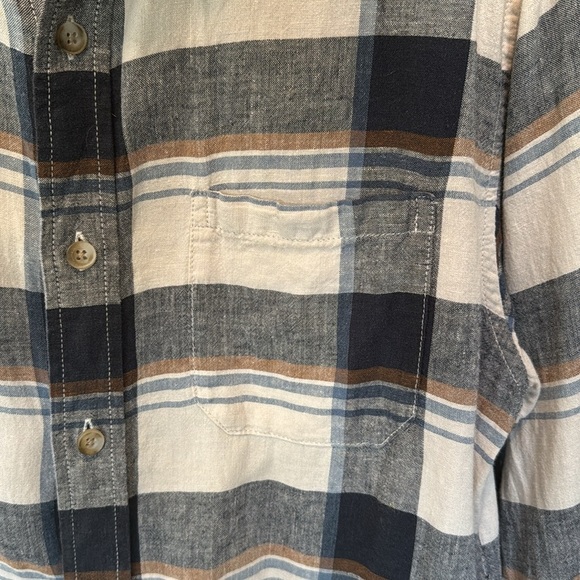 Pendelton Linen/Rayon Plaid button down Shirt Mens M Navy/Ceeam casual Western - Picture 3 of 9